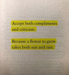 a piece of paper with some type of text on it that says accept both compliments and cricism