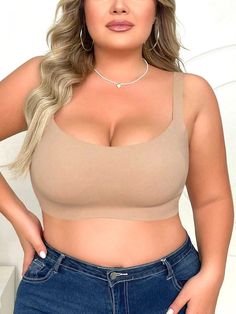 Plus Size Women's Seamless Bra Without Underwire Tan / XXL Introducing our Plus Size Women's Seamless Bra Without Underwire, designed for both comfort and style. With its solid color and backless design, it's perfect for any outfit. The wide shoulder straps ensure optimal support, while the seamless and wireless design provides a comfortable and flattering fit. Its deep V-neckline with floral lace trim adds a touch of elegance. Whether you're lounging at home or out for the day, this bra offe... Front Closure Bra, Backless Design, Everyday Bra, Seamless Bra, Floral Lace, Shoulder Straps, Lace Trim, Everyday Wear, Solid Color