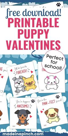 free printable puppy valentine cards for kids and adults to use on the classroom desk