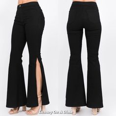 American Bazi High-Rise Split Bell Bottom High Slit Flare Denim Retro Black Jean Pants These Laid-Back Vintage Style Jeans Will Make You Look Like You Stepped Out Of A 70s Magazine. The High Waist Offers Tummy Control, Comfort And Functionality While Creating An Elongated Silhouette That Enhances Your Curves And Preventing Muffin Top. Skinny Fit Along The Thigh, Hugs Your Butt And Slim To The Knee Lending To The Overall Throwback Design. Features A Retro Wide Bell-Bottom With A Ultra High Slit B 70s Magazine, Denim Retro, Trendy Business Casual, Flare Denim Jeans, Jean Pants, Black Jean, Swimwear Bottoms, Plus Size Activewear, Style Jeans