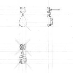 three different views of the same object in one drawing, each with its own line and shape