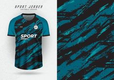 a soccer jersey mock up with blue and black paint streaks on the front, side and back