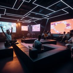 digital screens, immersive experience Gaming Lounge Interior Design, Gaming Zone Interior Design, Gamer Lounge, Playstation Room, Vr Room, Game Booth, Game Room Lighting, Social Media Icons Vector, Gaming Lounge