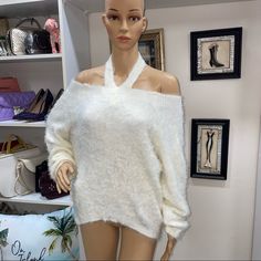 Express Nwt! Ivory Fluffy Fur Off Shoulder Long Sleeve Oblique Collar Top Size S Approximately Measurements: Armpit 21 Inch Front Length 21 Inch Back Length 23 Inch Trendy White Sweater With Soft Texture, Collar Top, Off Shoulder, Color White, Sweaters For Women, Collar, Long Sleeve, Women Shopping, White