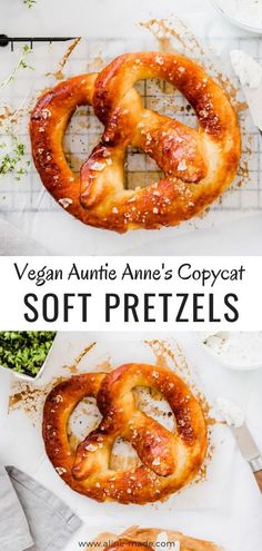 an image of two pretzel breads on top of each other with the words, annie anne's copycat brezi rezept