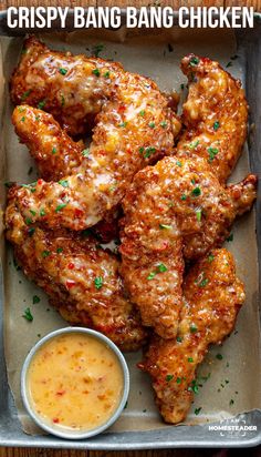 crispy bang bang chicken wings with dipping sauce