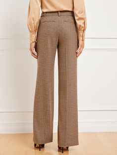 Our oh-so flattering wide-leg pants in an autumn check print. With a perfect drape and a figure-boosting high waist. Features Flat Front/Trouser Wide Leg Hits Above Waist Full Length Fly front with hook & bar closure Front Slash, Back Welt Pockets Imported Fit: Misses: 31 1/2"; Petite: 29"; Plus: 31 1/2"; Plus Petite: 29" Material: 56% Polyester, 26% Wool, 16% Viscose, 2% Spandex Care: Turn Garment Inside Out, Machine Wash Cold, Only Non-Chlorine Bleach When Needed; Line Dry, Cool Iron If Needed Classic Style Women, Welt Pockets, Modern Classic, Leg Pants, Wide Leg Pants, Stretch Fabric, Full Length, Inside Out, High Waist