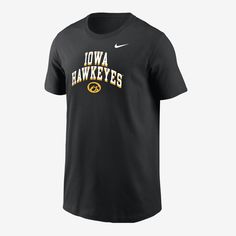 Show love for your school on game day and beyond in this classic Iowa T-shirt. Nike T-shirt With Logo Print For Game Day, Collegiate T-shirt With University Logo For Game Day, Game Day University Logo T-shirt, Nike College Fan Apparel T-shirt, Nike T-shirt For Sports Season Game Day, Nike T-shirt For Game Day, Nike Pre-shrunk Fan Apparel T-shirt, Nike T-shirt With Letter Print For Game Day, Nike Letter Print T-shirt For Game Day