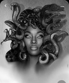 a drawing of a woman with snakes on her head