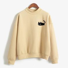 Kawaii Black Cat, Korean Kawaii, Clothes Cartoon, Harajuku Sweatshirt, Smink Inspiration, Turtleneck Sweatshirt, Cartoon Black, Sweatshirt Women