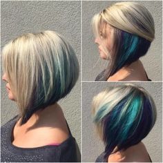 blonde peacock hair - Google Search Hidden Rainbow Hair, Underlights Hair, Peacock Hair, Bob Hair Color, Different Pictures, Inverted Bob Hairstyles, Bob Cuts