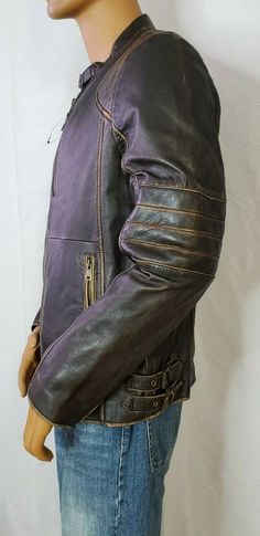 WILSONS LEATHER Men's Dark Brown Genuine Leather Motorcycle Jacket Size M Distressed Brown Leather Outerwear For Bikers, Brown Leather Jacket For Motorcycling, Luxury Distressed Brown Leather Jacket, Luxury Leather Jacket With Double-lined Hood For Men, Luxury Leather-lined Men's Biker Jacket, Leather Motorcycle Jacket, Sling Backpack, Dark Brown, Motorcycle Jacket