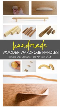 handmade wooden wardrobe handles with text overlay