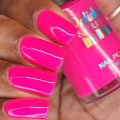 What's Shakin'? is a bright magenta pink neon polish from our Jive Talkin' Neon Collection Our Nail Polish is a large 15ml bottle and is Cruelty Free and 21 Free.  What is 21-free? Many nail polishes found in stores may contain toxins. Our 21 Free Nail Polishes avoids these  ingredients: no animal products, toluene, benzene, xylene, formaldehyde releaser, formaldehyde resin, phtalates, cyclic silicones, camphor, MEK, glycol ethers of series E, HQ, MEHQ, TPP, nonylphenol ethoxylated, Tert-Butyl h Neon Pink Nail Polish, Neon Pink Nails, Barbie Nails, Neon Nail Polish, Bottle Picture, Animal Products, Bright Nails, Pink Neon, Neon Nails