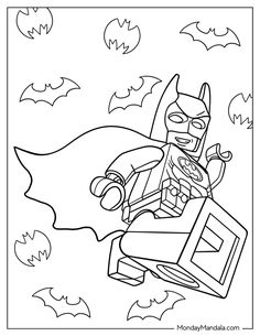 the lego batman flying through the sky coloring page