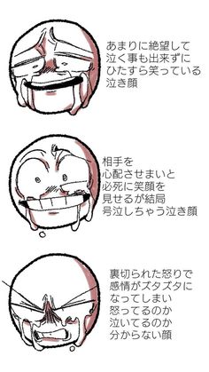 the instructions for how to draw an anime character's face and head with different facial expressions