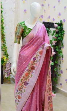 Do you want to look Pretty and Fancy ? then this saree is the one for you❤️💯  🪷🪷 Beautiful premium quality paithani silk saree paired up with pretty banarasi blouse.  ready to wear designer blouse fit to 32 to 46 size  saree done with fall, pico and fancy tussels  Multiple pieces available on order  plz contact seller for availability 🪷🪷 Designer Handloom Paithani Silk Pre-draped Saree, Pink Paithani Silk Traditional Drape Blouse, Pink Paithani Silk Blouse Piece With Pallu, Pink Paithani Silk Traditional Wear Handloom, Designer Pink Paithani Silk Blouse Piece, Pink Paithani Silk Blouse For Puja, Pink Paithani Silk Blouse Piece For Puja, Traditional Pink Paithani Silk Blouse Piece, Traditional Pink Paithani Silk Blouse