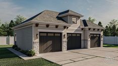 a two car garage is shown in this rendering