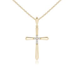 Show your love and commitment to God with this gorgeous fluted cross pendant in 14k yellow gold. It has a polished finish and displays a slightly tapered design. Glittering diamonds form a cross at the center of the pendant. Commitment To God, Diamond Cross Pendants, Necklace Pendants, Diamond Cross, Cross Pendant Necklace, Fine Jewellery Necklace, A Cross, White Diamond, Cross Pendant