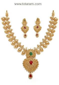 22 Karat Gold Jewelry, Indian Gold Jewellery Design, Uncut Diamond Necklace, Diamond Necklace Indian, Mango Necklace, Indian Gold Jewelry, 22k Gold Necklace, Temple Jewelry Necklace, 22k Gold Jewelry