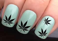 nail decals 617 black cannabis leaf hash marijuana by Nailiciousuk Pot Leaf Nails, Leaf Nail Designs, Rasta Nails, Silhouette Nails, Fall Leaves Nail Art, Manicure Art, Bridal Nail Art, Different Nail Designs, Spring Nail Art