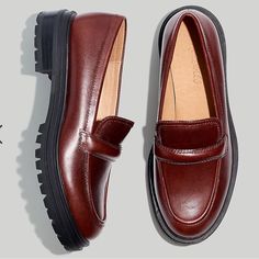 Say Hello To Our Newest Loafer Aka Your Soon-To-Be Fave. Crafted Of Smooth Leather, These Classic Slip-Ons Have A Cute Puffed Keeper Strap And Superchunky Lug Soles. The Best Part Is You'll Want To Wear 'Em All-Day Thanks To Our Mwl Cloudlift Lite Padding That Feels Like Walking On A... Well, You Know. When You Select Your Size, "H" Equals A Half Size. 1 3/4" Heel. Leather Upper. Do Well: Leather Sourced From A Tannery That Achieved A Gold Rating From The Leather Working Group (Lwg), An Organization That Works To Promote Sustainable Environmental Practices In The Leather Industry. Pigskin Lining. 100% Rubber Sole (50% Of Which Is Recycled). Import. Ng674 Worn Once Size 6 But Fits Like A 6. Trendy Fall Boots, Lugsole Loafer, Fall Leather Boots, Best Loafers, Loafers Trend, Fall Booties, Leather Industry, Easy Winter Outfit, Madewell Shoes