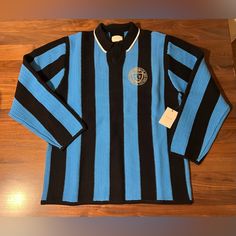 Aime Leon Dore Ald Long-Sleeve Knit Soccer Jersey Sweater Black/Powder Blue Stripe Xl Ss24 Men’s Size Xl Teddy Santis Queens Nyc. Brand New With Tags. 100% Authentic Guaranteed. Fast And Free Shipping Blue & Black Knit Jersey Striped Pattern Throughout Embroidered Logo At Left Front Full Needle Ribbed Collar Tubular Jersey Hem & Cuffs 100% Cotton Dry Clean Only Made In China Black Jacquard Knit Long Sleeve Top, Retro Knit Tops With Ribbed Cuffs, Oversized Long Sleeve Jacquard Knit Tops, Oversized Jacquard Knit Long Sleeve Tops, Black Cotton Cardigan With Ribbed Collar, Retro Long Sleeve Cotton Polo Sweater, Fitted Black Polo Sweater With Ribbed Cuffs, Retro Long Sleeve Sweater With Ribbed Collar, Retro Long Sleeve Tops With Ribbed Collar