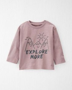 Baby Organic Cotton Explore More Graphic Tee - Little Planet | Carter's Outdoor Cotton Top, Graphic Print Cotton Top For Outdoor Activities, Outdoor Long Sleeve Cotton Tops, Relaxed Fit Cotton Tops For Adventure, Casual Winter Organic Cotton Tops, Playful Organic Cotton Tops For Everyday, Relaxed Fit Long Sleeve Tops For Adventure, Organic Cotton Graphic Tee For Everyday, Playful Organic Cotton Crew Neck Tops