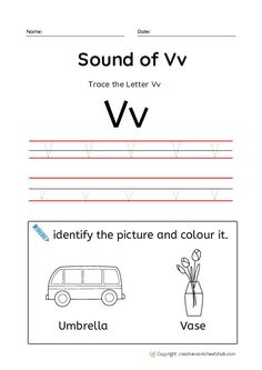 the letter v worksheet for children to learn how to write and draw letters