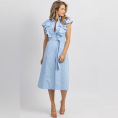 No Longer Sold Online & Brand New, Didn’t Fit My Bust! Beautiful Powder Blue Color. Fits Like A M Minus The Bust! Great To Wear For Baby Showers, Bridal Showers, Brunch, And More! Casual Blue Midi Dress With Ruffle Hem, Blue Ruffled Midi Dress, Blue Flutter Sleeve Midi Dress For Brunch, Feminine Blue Midi Dress For Date Night, Elegant Light Blue Midi Dress With Ruffle Hem, Blue Ruffle Sleeve Dress For Work, Summer Midi Dress With Ruffle Sleeves For Work, Blue Midi Dress With Ruffle Hem And Sleeves, Blue Belted Midi Dress For Daywear