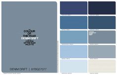 the color scheme is blue, grey and white with black text that reads'colours of the year denim drift '