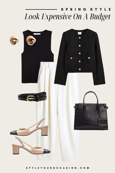 Black And Off White Outfits, Black Women Chic Outfits, Simple Classic Style Women, White And Black Outfits For Women, Black And White Dress Outfits, Expensive On A Budget Outfit, How To Look Expensive Outfits, Spring Elegant Outfits, Classic Fashion Outfits