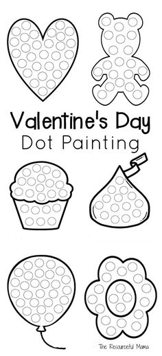 valentine's day dot painting worksheet with hearts and cupcakes on it