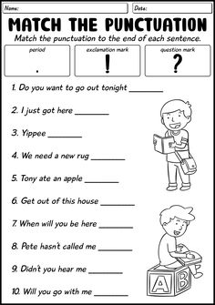 a worksheet with the words match the punculation