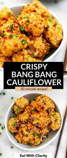 crispy bang bang cauliflower in a white bowl