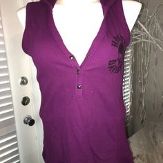 This Will Fit A 34 Bust, And Is So Sexy. Star Buttons, And A Hood On The Back. Thicker Fabric. Not Quite As Thick As A Sweatshirt Last One. This Is Vintage But Still New. Hidden In The Wrong Box In Our Inventory Fitted Casual Purple Vest, Purple Cotton Vest Top, Casual Fitted Purple Vest, Purple Sleeveless Cotton Vest, Purple Cotton Sleeveless Vest, Star Buttons, Plum Purple, Fancy Dresses, Last One