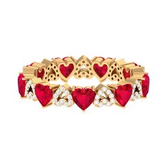 Lab-Created Ruby and Diamond Heart Eternity Band Ring Lab Created Ruby - ( AAAA ) - Quality - Rosec Jewels Heart Eternity Ring, Ruby Heart Ring, Heart Wedding Rings, Ruby Heart, Heart Band, Heart Engagement Rings, Heart Motif, Eternity Band Ring, Heart Beat