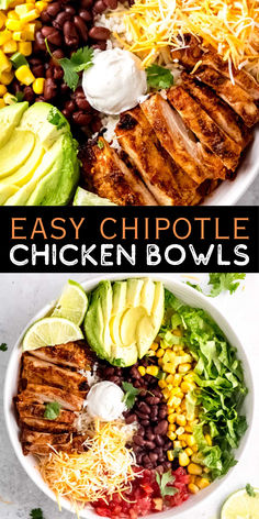 a bowl of lettuce, beans, tomatoes, grilled chicken, cheese and corn. Easy Chicken Burrito Bowl Recipe, Side Dishes Vegetarian, Mexican Bowl Recipe, Vegetable Roast, Inflammation Recipes