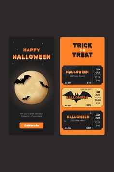 two halloween tickets with bats on them