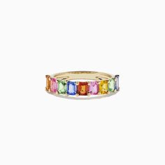 Effy Watercolors 14K Yellow Gold Multi Sapphire Ring, 2.22 TCW Multicolor Baguette Cut Ring For Anniversary, Multicolor Gemstone Rings With Baguette Cut, Multicolor Emerald Cut Fine Jewelry Rings, Multicolor Baguette Cut Fine Jewelry Rings, Multicolor Baguette Cut Gemstone Rings, Multicolor Gemstone Baguette Cut Rings, Multicolor Sapphire Ring In 14k Gold, Multicolor Emerald Cut Multi-stone Rings, Multicolor Multi-stone Baguette Cut Rings