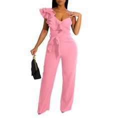 PRICES MAY VARY. Material: 95% polyester and 5% spandex,one piece jumpsuits are elastic, soft and breathable fabrics. Feature: Women ruffle sleep jump suit, one shoulder has three layers of ruffles, the other side is spaghetti shoulder belt, chest small V neck, back and V neck, back zipper, waist ear with adjustable belt, high waist wide leg pants, solid color, good elasticity. Occasions: Jumpers for women elegant great for all occasions: cocktail and evening party, both casual and formal events Womens Jumpsuits Casual, Solid Jumpsuit, Tie Waist Jumpsuit, Shoulder Belt, Heart Clothes, High Waist Wide Leg Pants, Top Wedding Dresses, Casual Jumpsuit, Wide Leg Pant