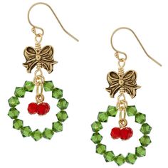 christmas wreath earrings with bows and bells