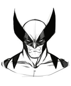 a black and white drawing of the face of an evil man with horns on his head