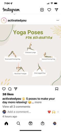 an instagram page with yoga poses for relaxation