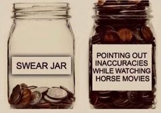 two jars filled with different types of coins and labeled swear jars next to each other