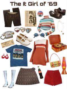 Decades Inspired Outfits, 70s Fashion Mood Board, Groovy 60s Outfit, 60s Outfits Ideas, 70s Outfit Board, 70s Street Fashion, 70s It Girl, 70s Mood Board, 60s Aesthetic Fashion