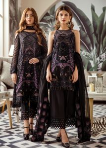 Organza embroidered dress with threads and crystals – Nameera by Farooq Pakistani Party Dresses, Black Chiffon Shirt, Chiffon Outfit, Embroidered Organza Dress, Outfit Indian, Crystal Work, Indian Designer Suits, Pakistani Designer Suits, Embroidered Chiffon