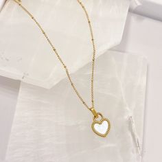 REVERSIBLE HEART SUPER MINI necklace Mini Necklace, Mother Of Pearl, 18k Gold, Stainless Steel, Gold