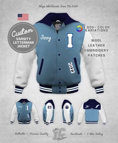 Custom Varsity Letterman Jacket White Leather & Columbia Wool Zipper Hood Authentic LetterCustom® Ha Letterman Jacket Pictures, Prom Jacket, Dance Jackets, Letter Jacket, Senior Jackets, Varsity Jacket Women, Varsity Letterman Jackets, Letterman Jackets, Team Jackets