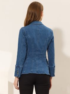 Shop Allegra K for jean jacket lapel long sleeve work denim blazer with pockets you are looking for, get more women's demin jackets for yourelf. Order now! Free Returns! Denim Blazer Women, Denim Blazer Jacket, Demin Jacket, Long Sleeve Denim Jacket, Denim Pocket, Denim Blazer, Blazer With Jeans, Slim Fit Trousers, Work Wardrobe